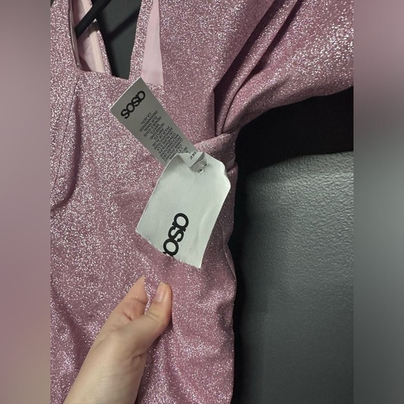 NWT ASOS LUXE structured one shoulder mini dress pink glitter 6 - Picture 5 of 6